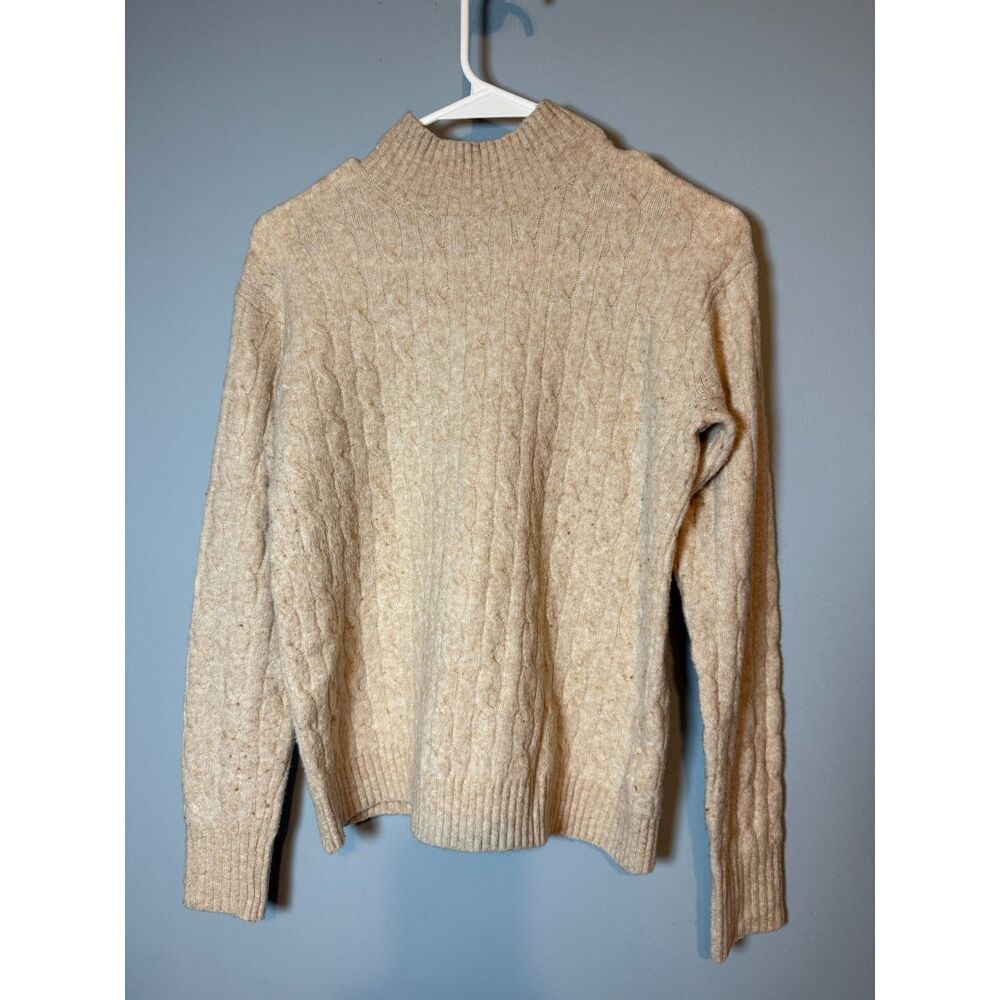 J.Crew Extra-Soft Oatmeal Cable Knit Mock Neck Sweater - Size M